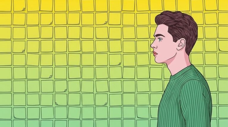 Contemplative Young PM Against Gradient Background of Post Its